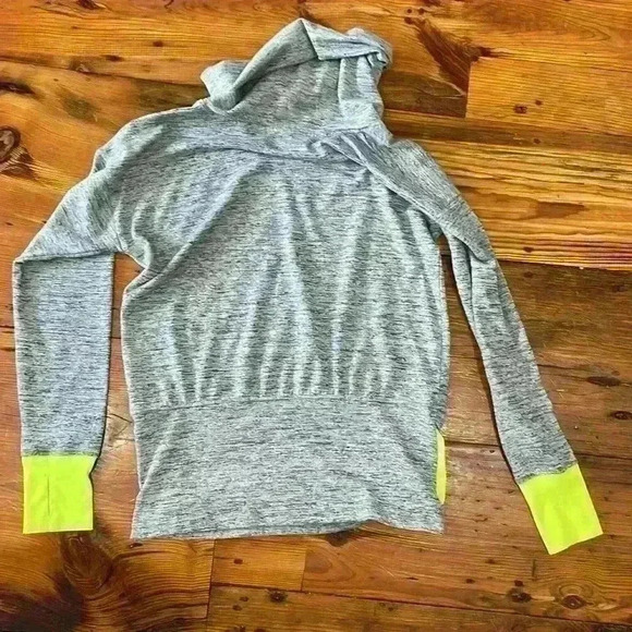 RBX Womens Gray  Fluorescent Yellow Turtleneck Sweatshirt Kangaroo Pocket Size S - Picture 6 of 6